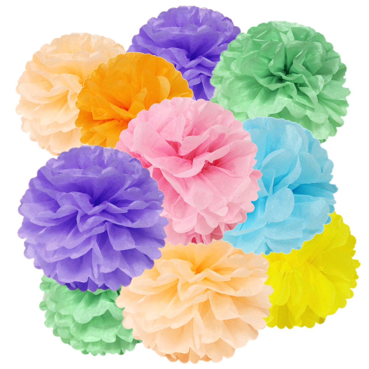 Wrapables Set of 18 Tissue Pom Pom Party Decorations for Weddings, Birthday Parties Baby Showers and Nursery Decor, Lavender/Yellow/Pink/Sky Blue/Orange/Sea Green